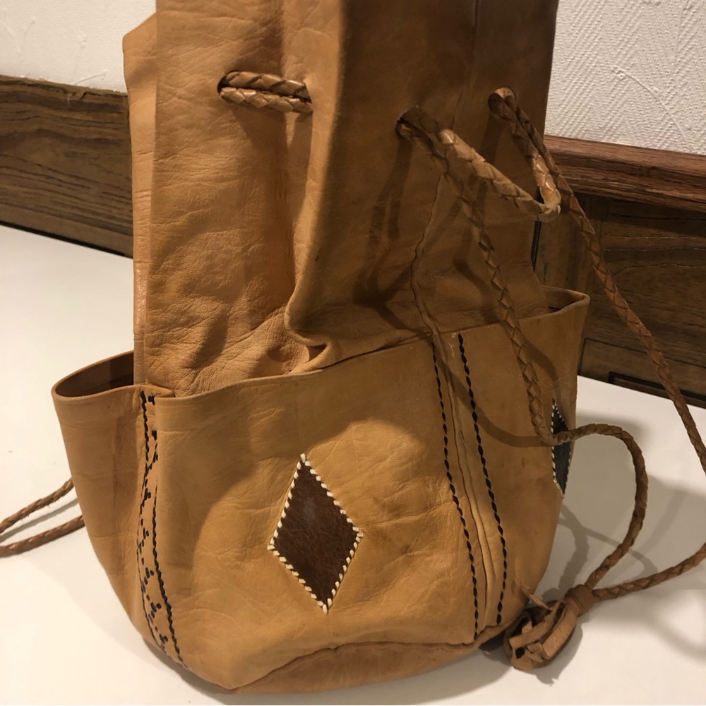 Handmade Leather Drawstring Backpack - Picture 8 of 12